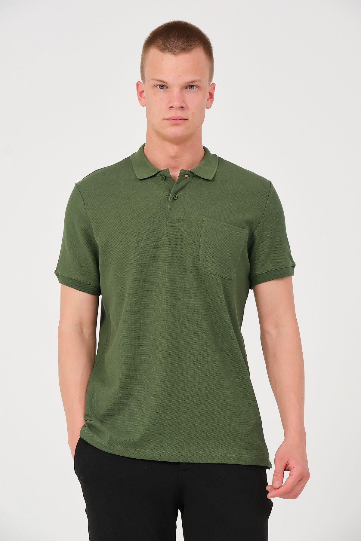 Erkek Düz Renk Cepli Polo Yaka Tişört T-shirt