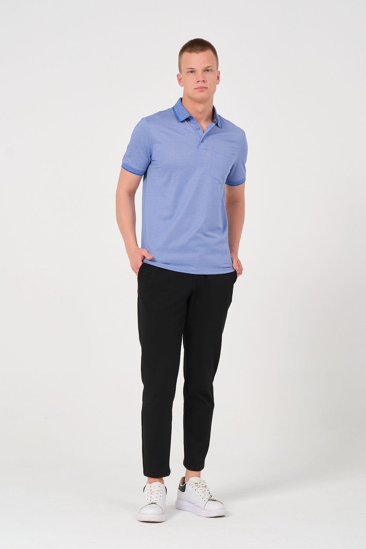 Erkek Düz Renk Cepli Polo Yaka Tişört T-shirt