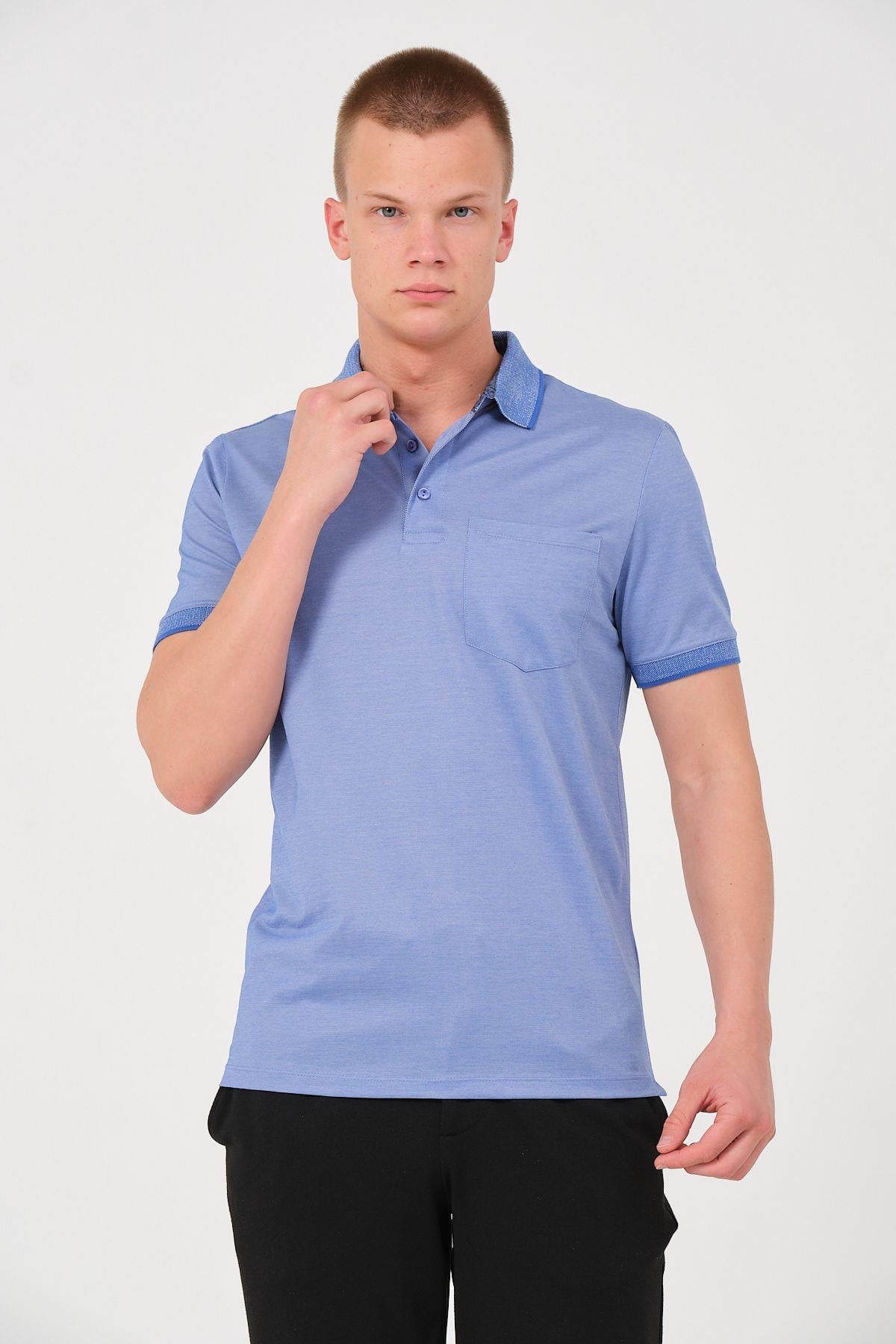 Erkek Düz Renk Cepli Polo Yaka Tişört T-shirt