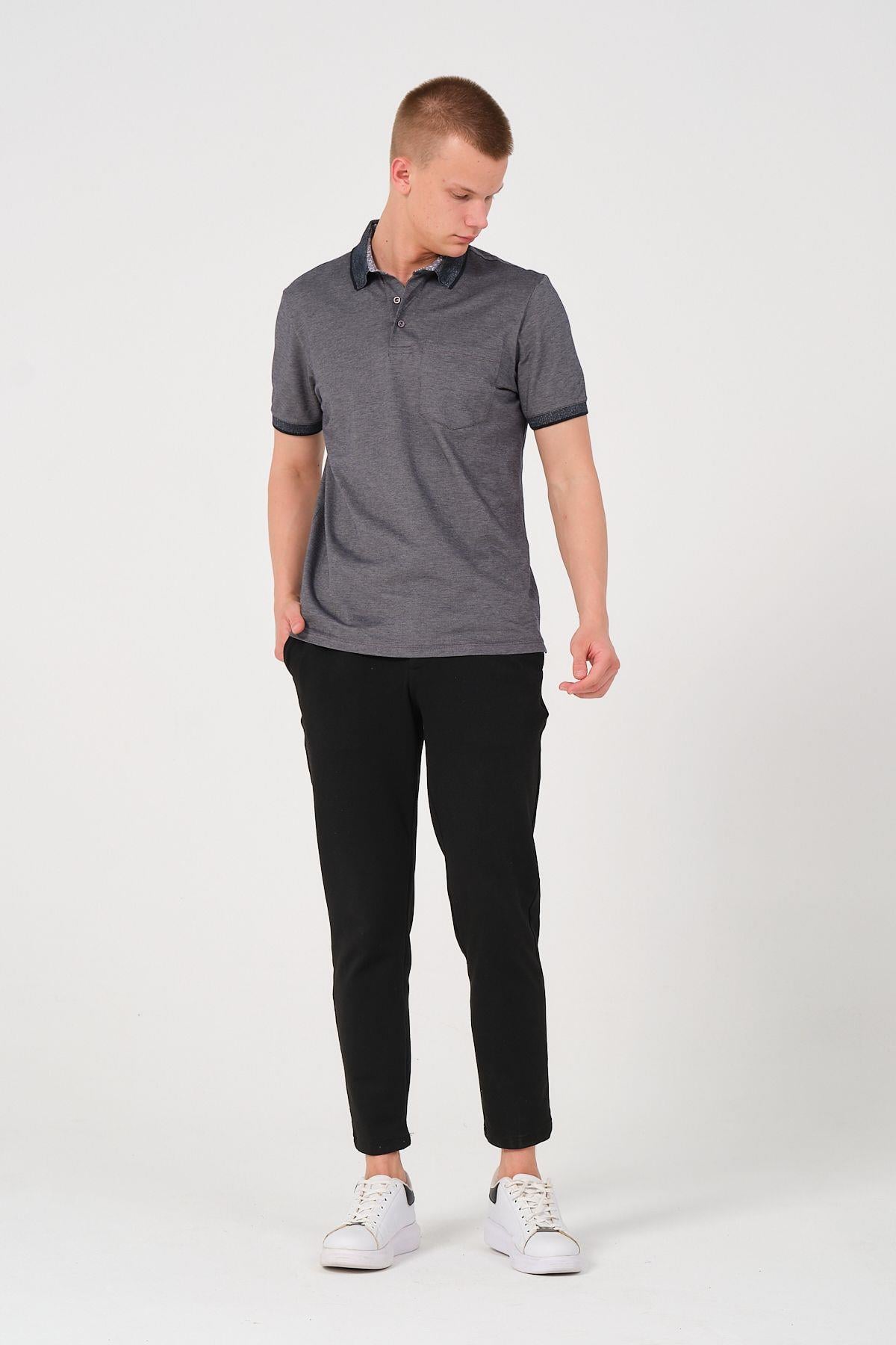 Erkek Düz Renk Cepli Polo Yaka Tişört T-shirt