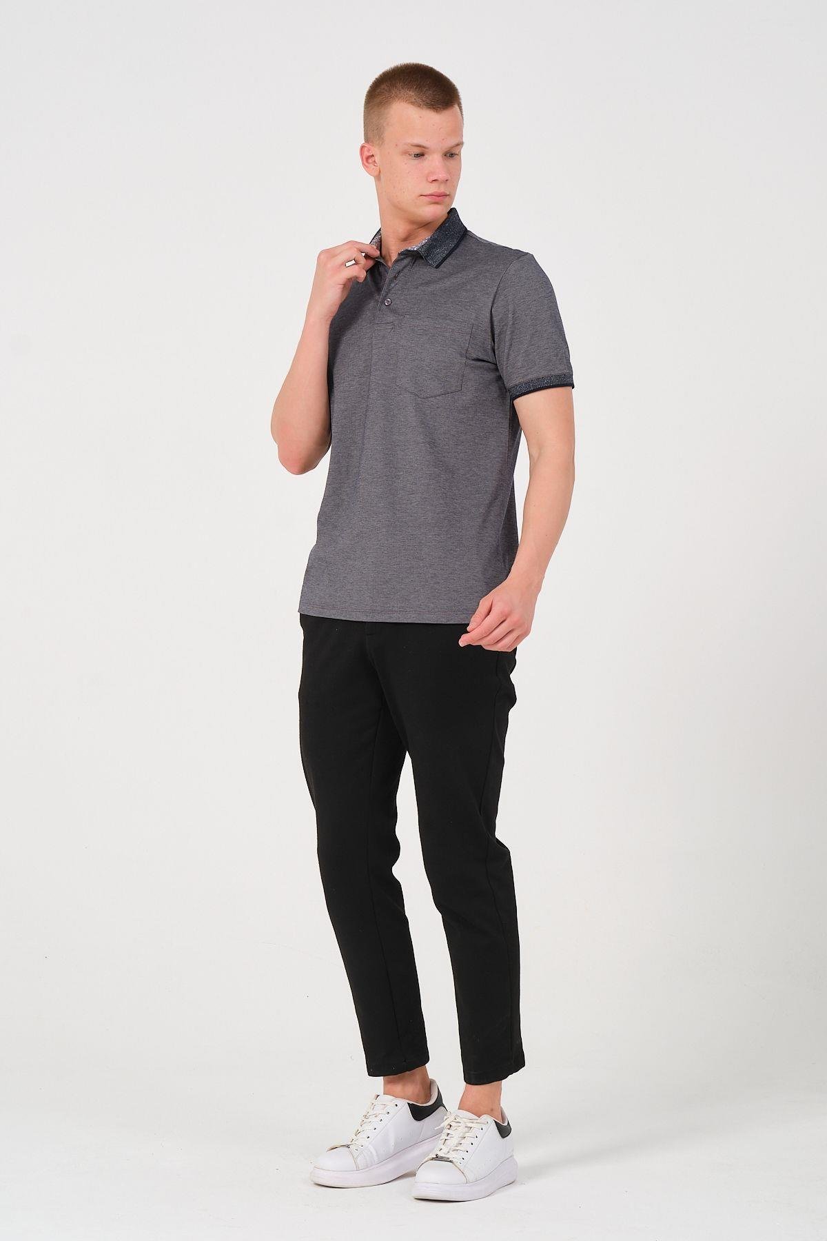 Erkek Düz Renk Cepli Polo Yaka Tişört T-shirt