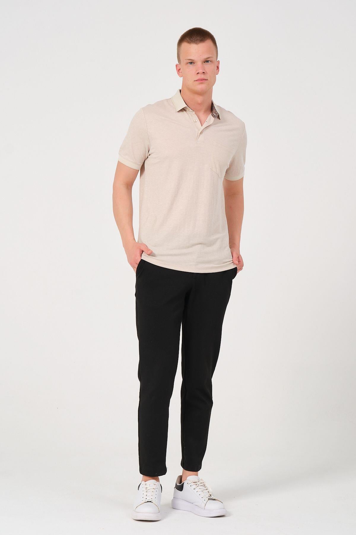 Erkek Düz Renk Cepli Polo Yaka Tişört T-shirt
