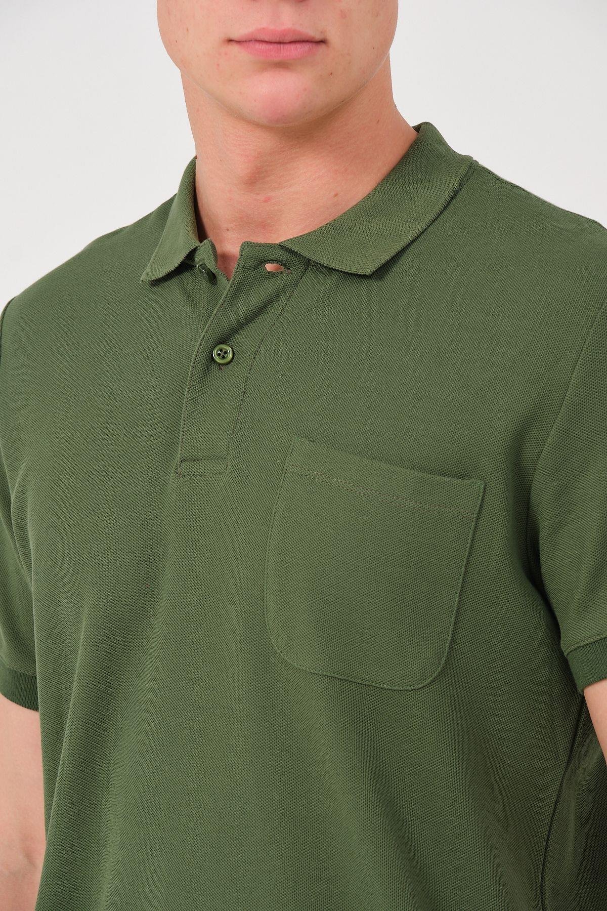 Erkek Düz Renk Cepli Polo Yaka Tişört T-shirt