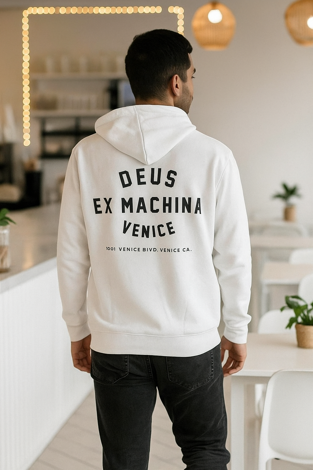 Erkek Ekru Baskılı Kapüşonlu Sweatshirt