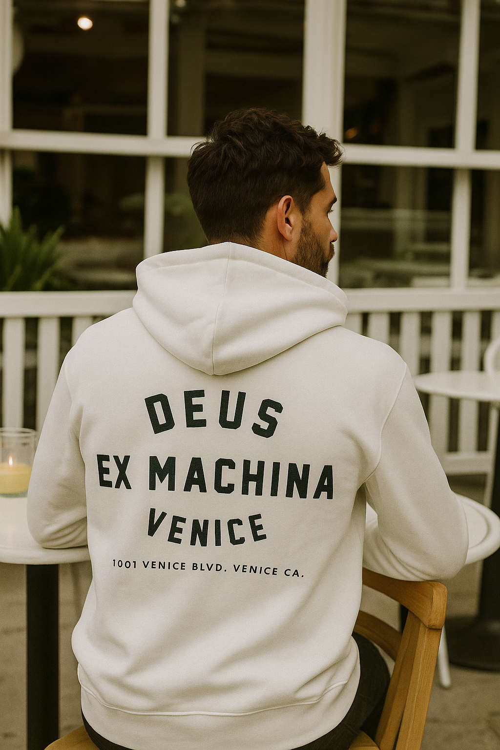 Erkek Ekru Baskılı Kapüşonlu Sweatshirt