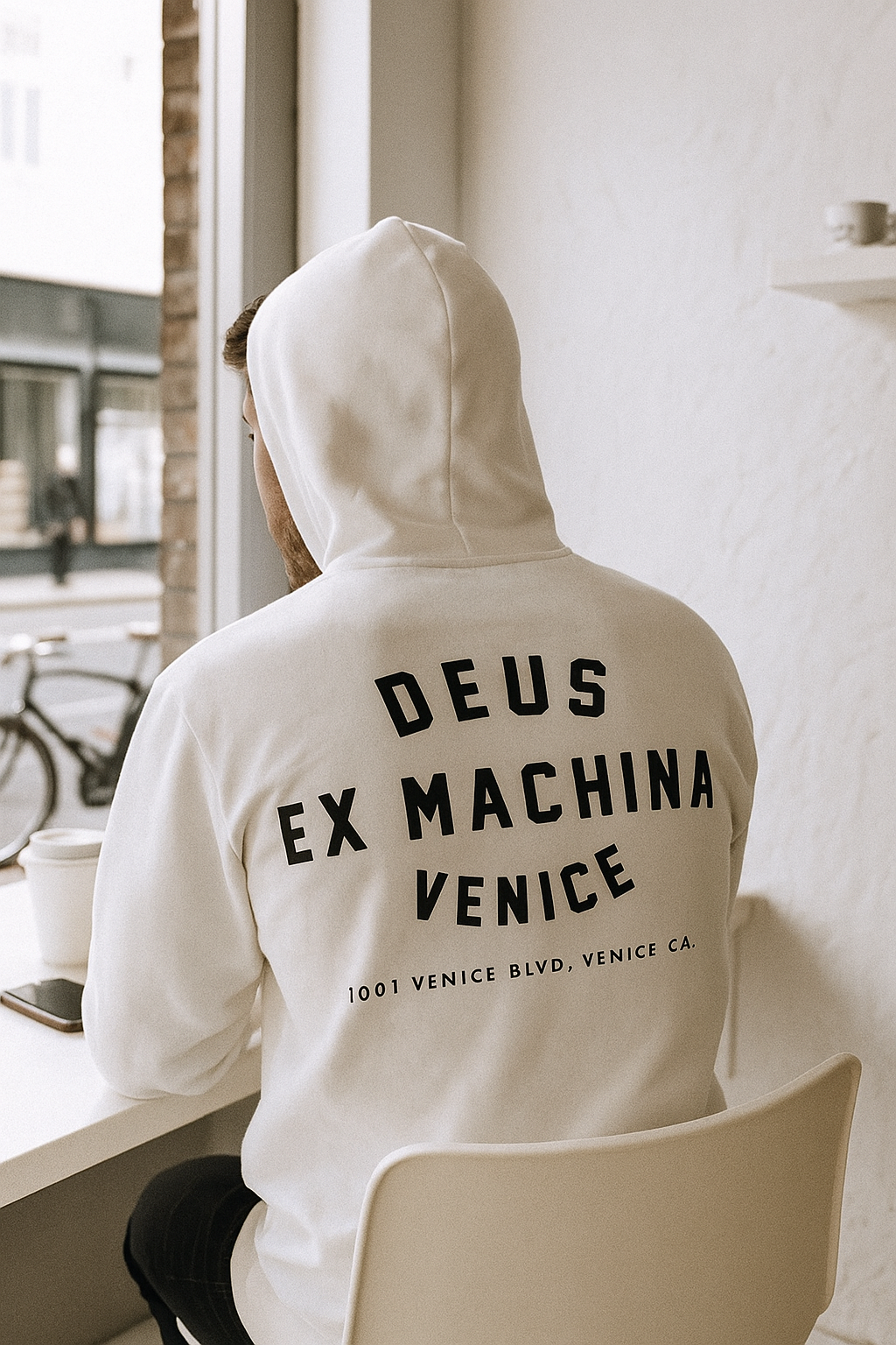 Erkek Ekru Baskılı Kapüşonlu Sweatshirt