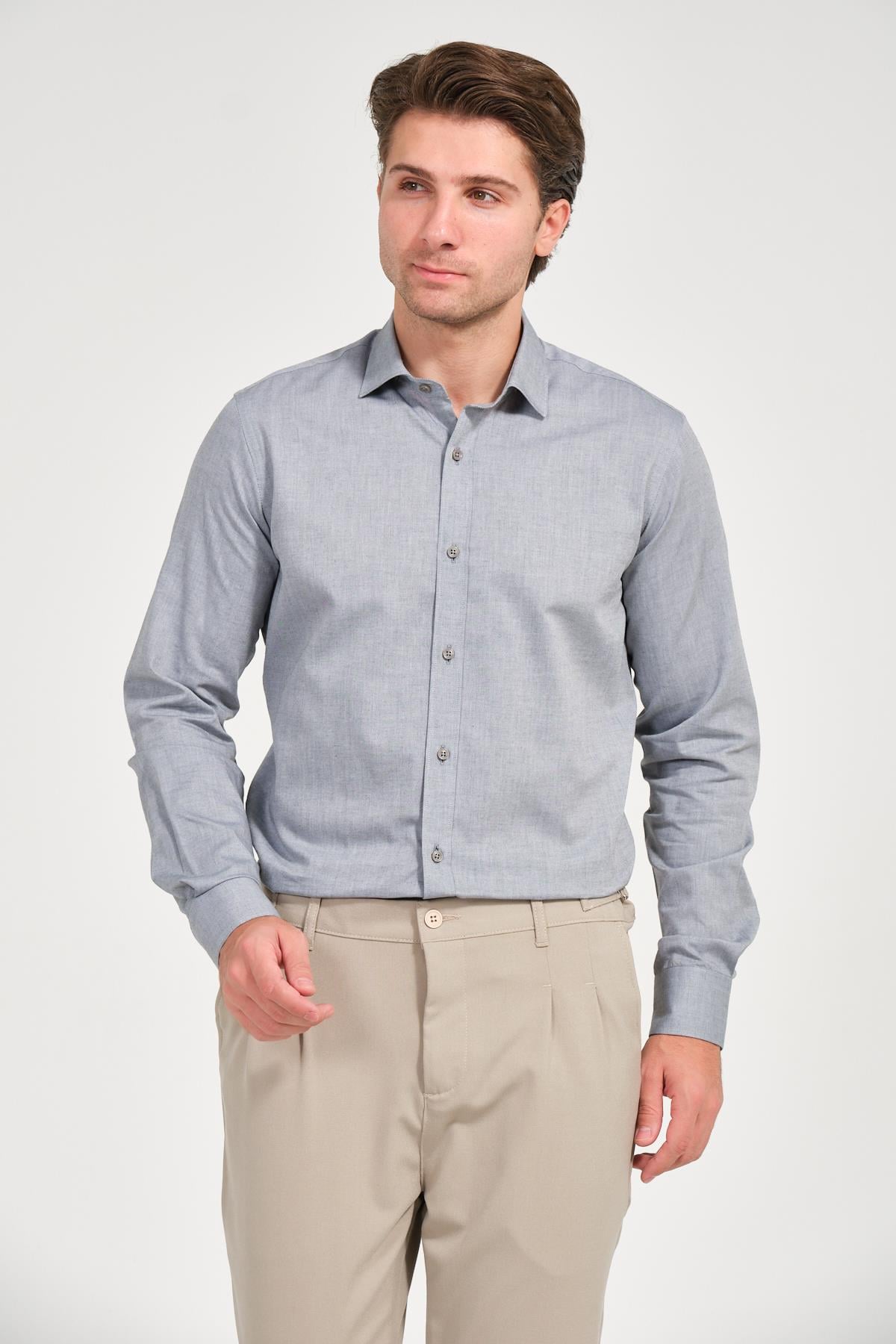 Erkek Füme Comfort Fit Uzun Kollu Gömlek