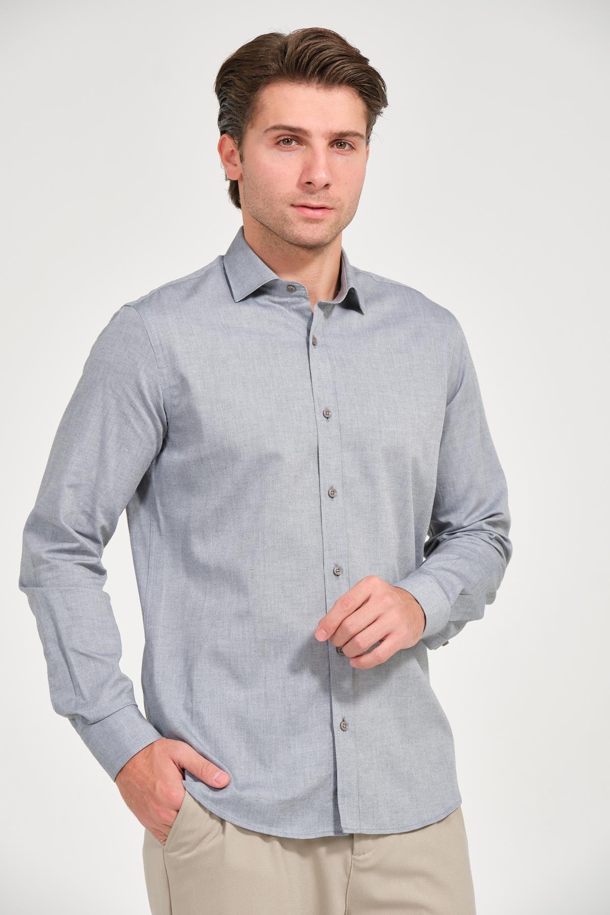 Erkek Füme Comfort Fit Uzun Kollu Gömlek