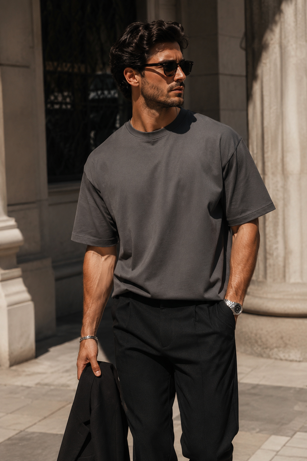Erkek Füme Merserize İnterlok Kumaş Oversize T-Shirt