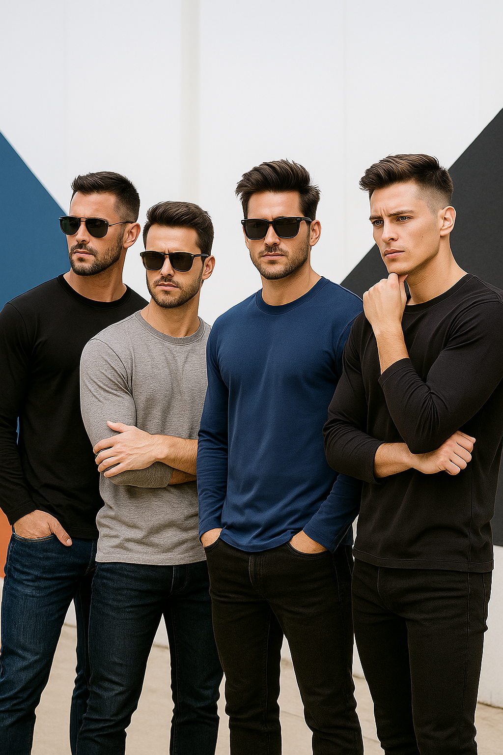 Erkek Grimelanj-Siyah-Lacivert-Antrasit 4'lü Paket Basic Uzun Kollu Sporcu Body