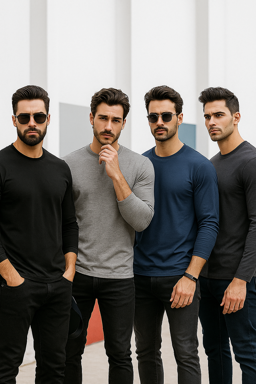 Erkek Grimelanj-Siyah-Lacivert-Antrasit 4'lü Paket Basic Uzun Kollu Sporcu Body