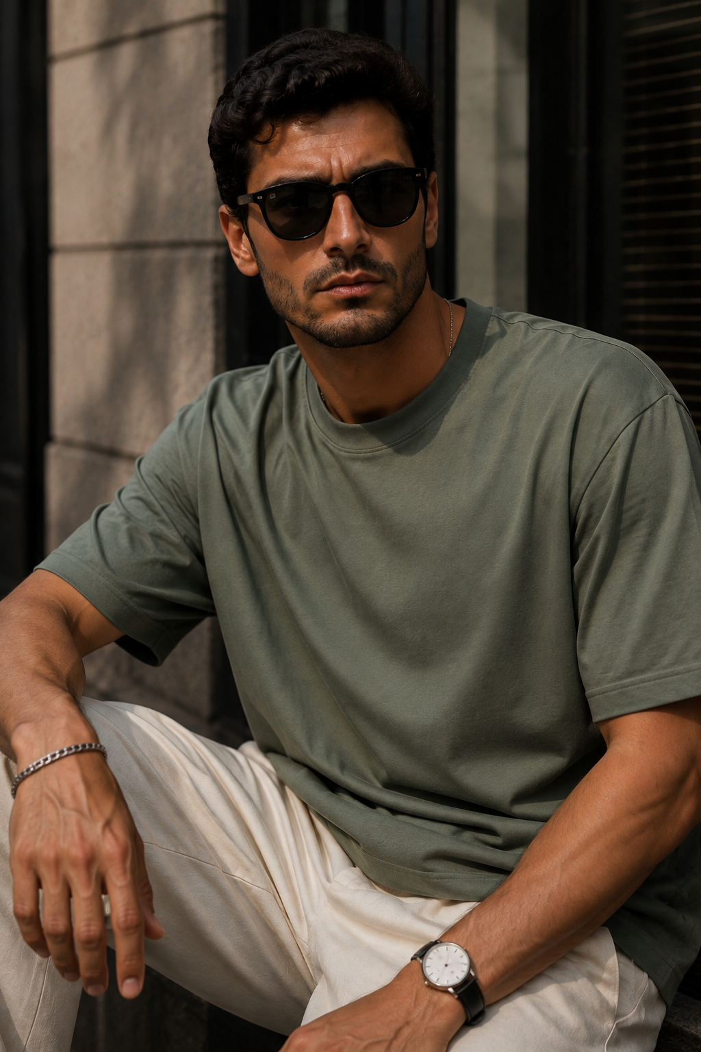 Erkek Haki Merserize İnterlok Kumaş Oversize T-Shirt