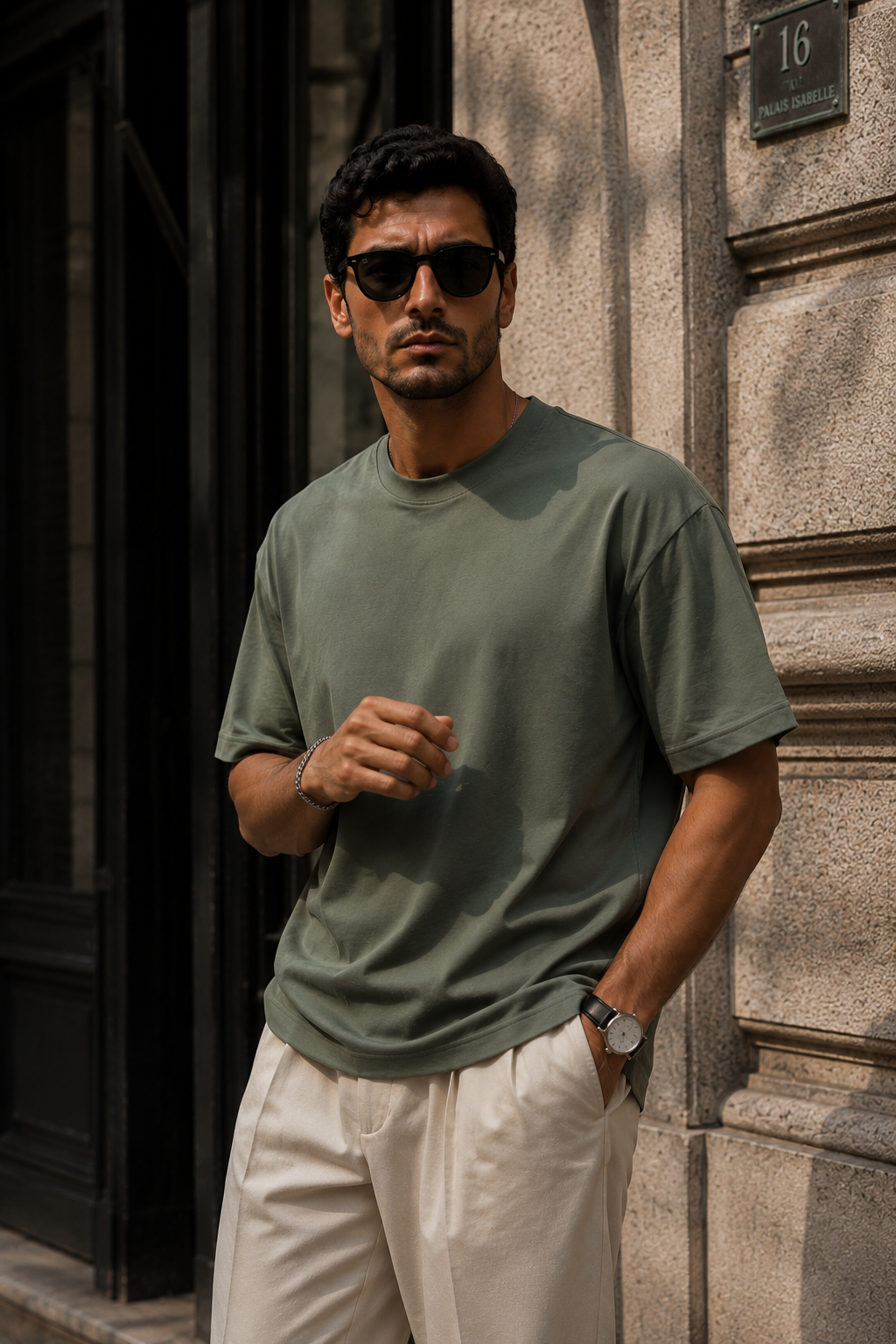 Erkek Haki Merserize İnterlok Kumaş Oversize T-Shirt