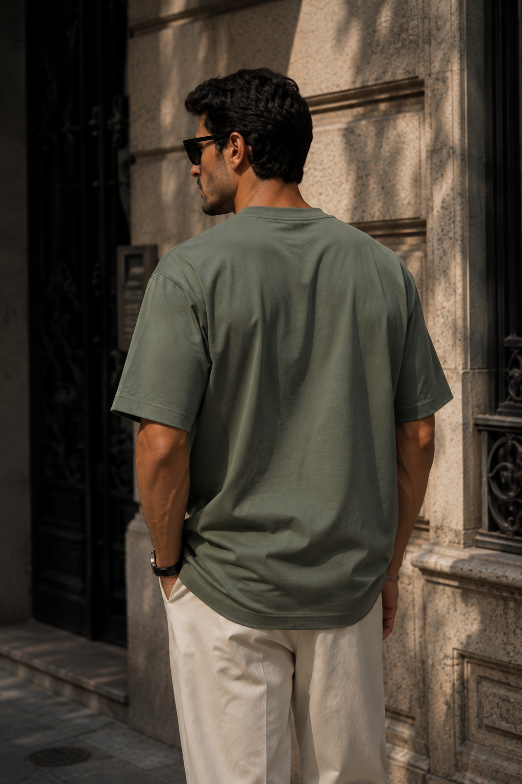 Erkek Haki Merserize İnterlok Kumaş Oversize T-Shirt