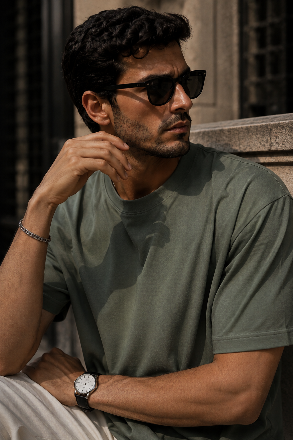 Erkek Haki Merserize İnterlok Kumaş Oversize T-Shirt