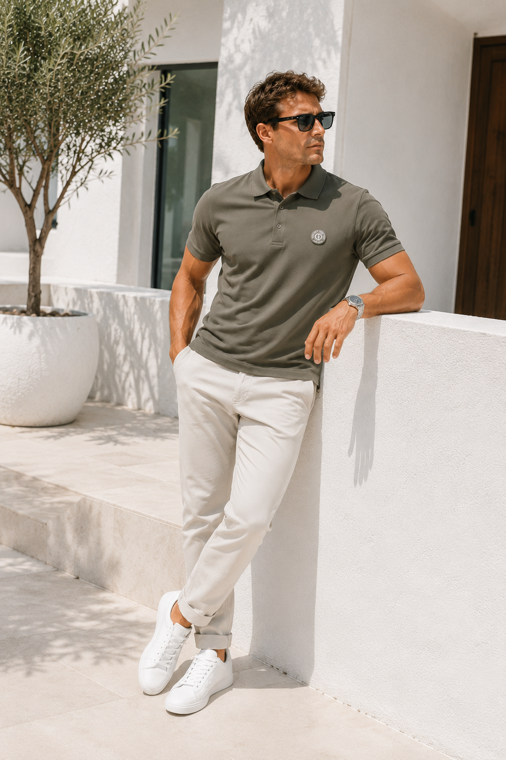 Erkek Haki Pamuklu Kısa Kollu Polo Yaka T-shirt