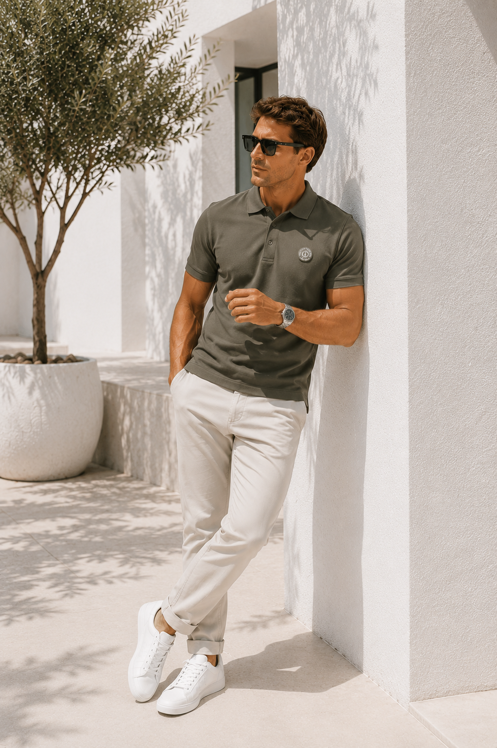 Erkek Haki Pamuklu Kısa Kollu Polo Yaka T-shirt