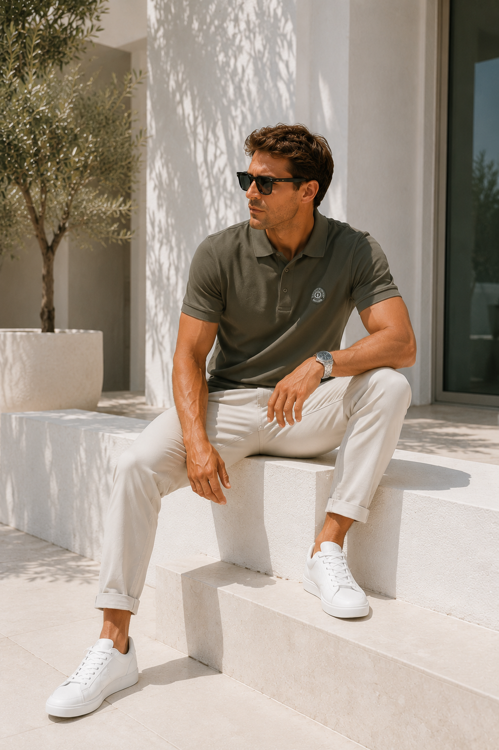 Erkek Haki Pamuklu Kısa Kollu Polo Yaka T-shirt