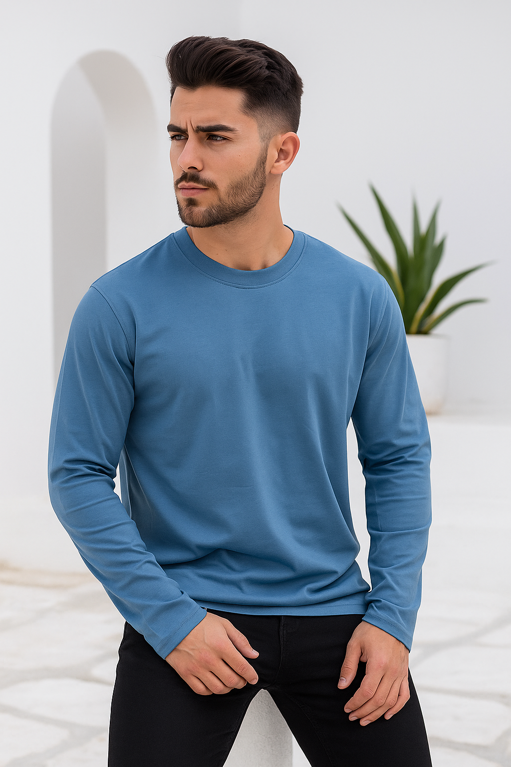 Erkek İndigo Basic Uzun Kollu Sporcu Body