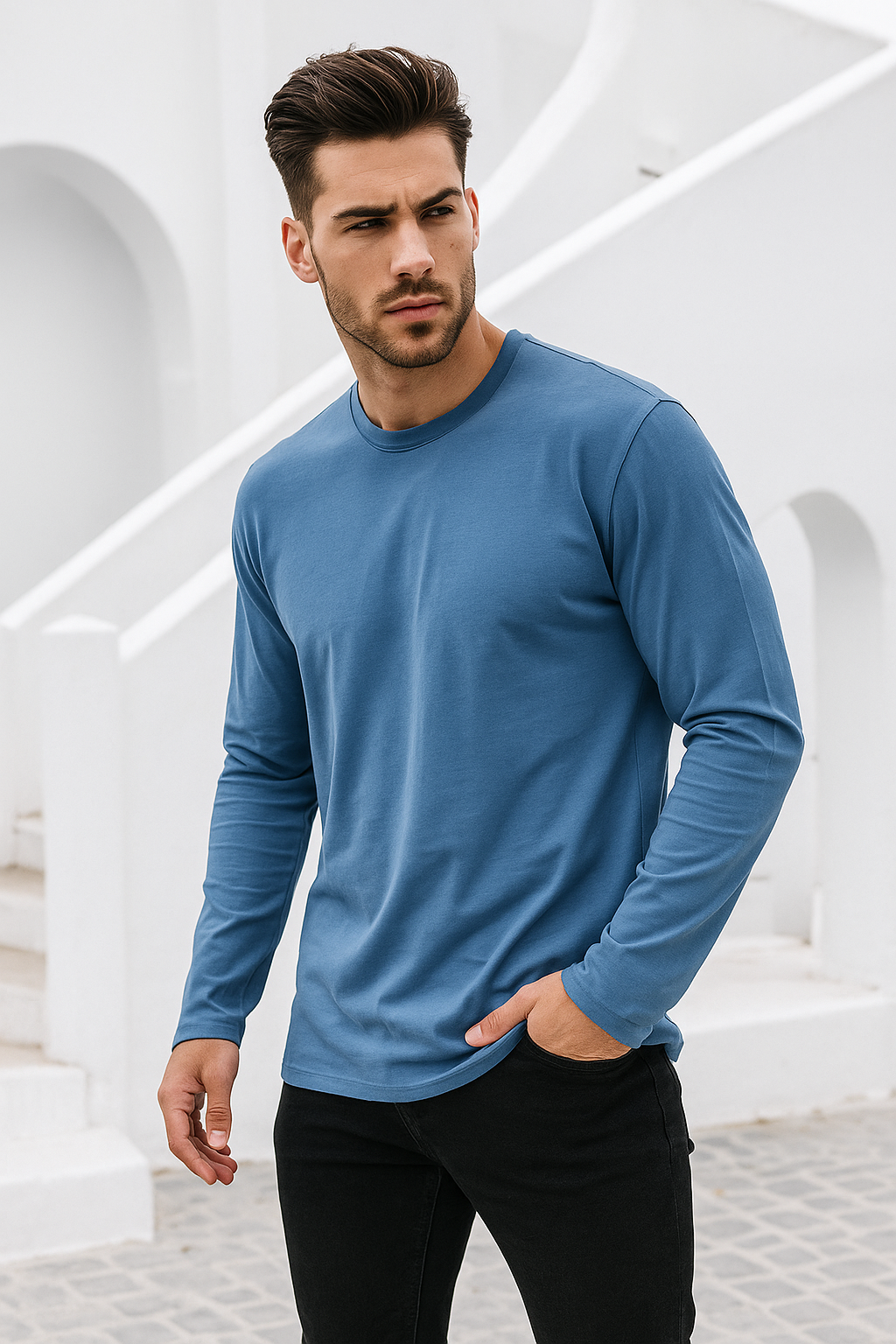 Erkek İndigo Basic Uzun Kollu Sporcu Body