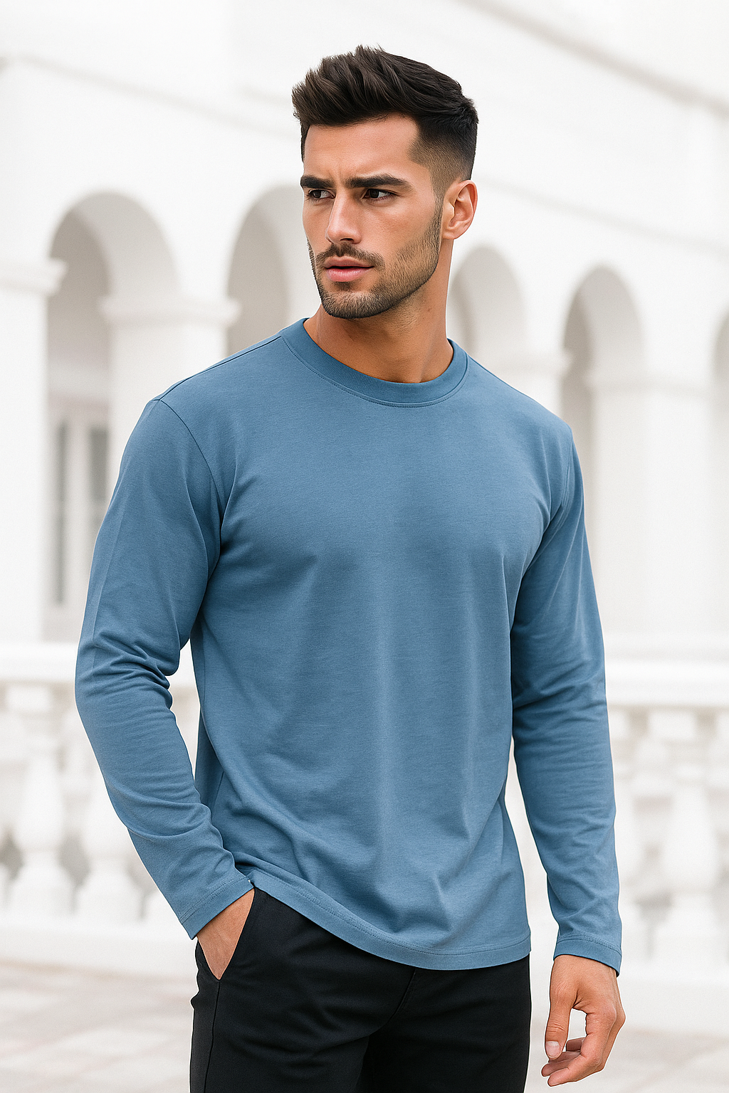 Erkek İndigo Basic Uzun Kollu Sporcu Body