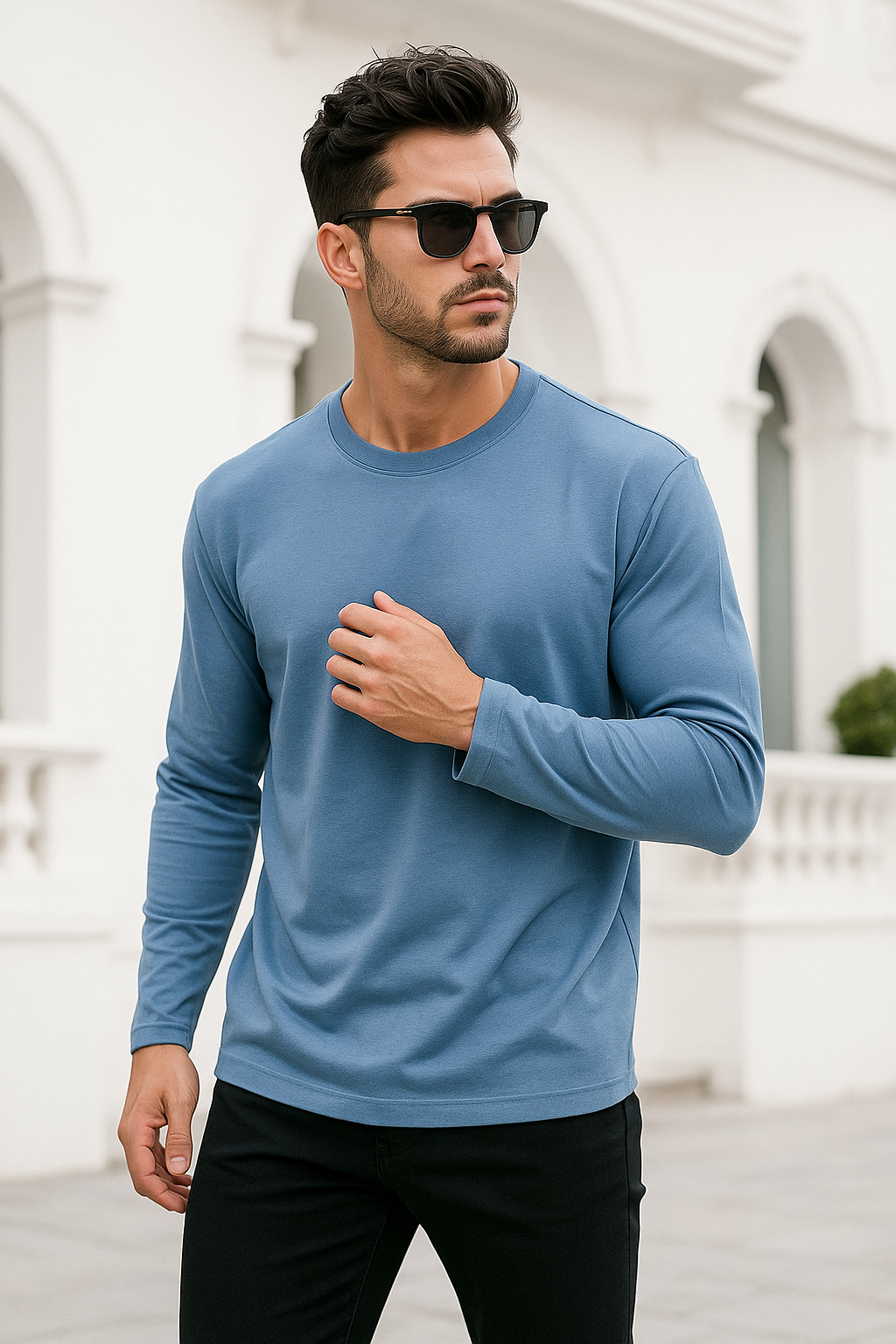 Erkek İndigo Basic Uzun Kollu Sporcu Body