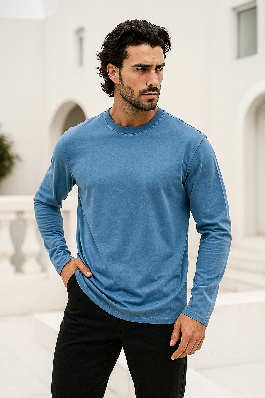 Erkek İndigo Basic Uzun Kollu Sporcu Body