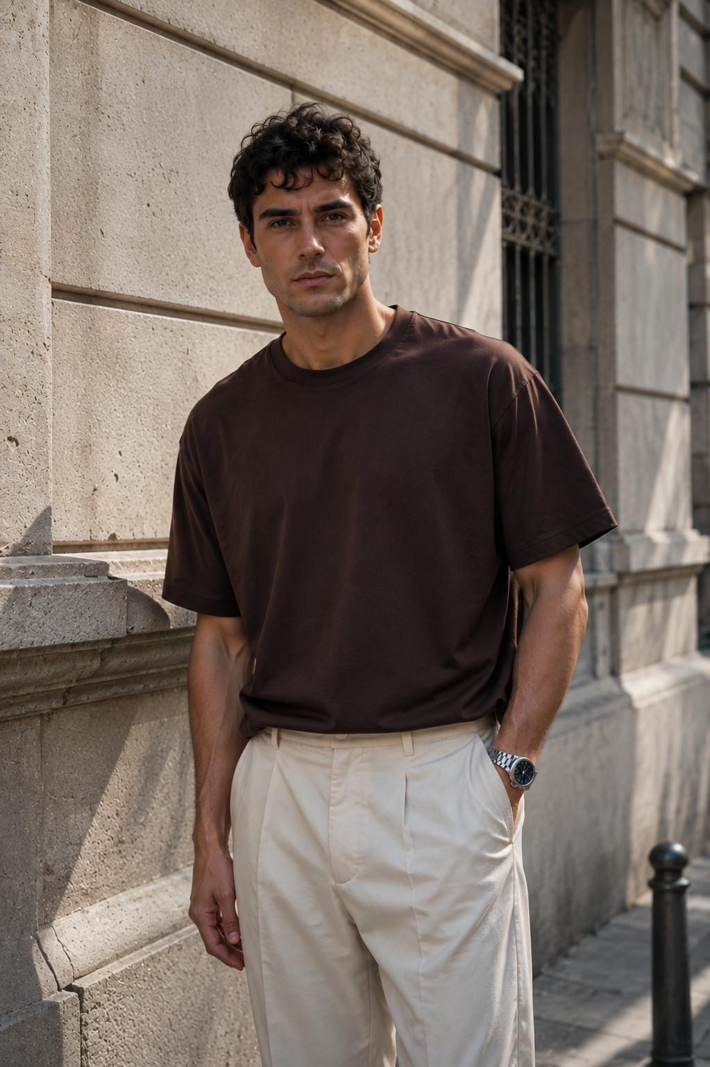 Erkek Kahverengi Merserize İnterlok Kumaş Oversize T-Shirt