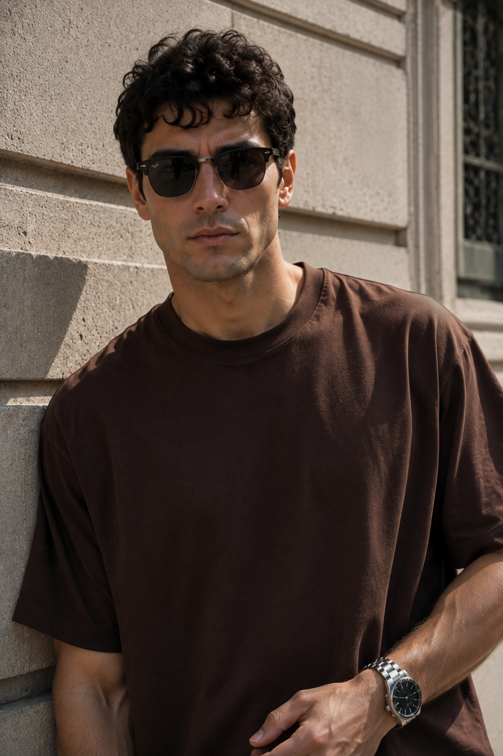 Erkek Kahverengi Merserize İnterlok Kumaş Oversize T-Shirt