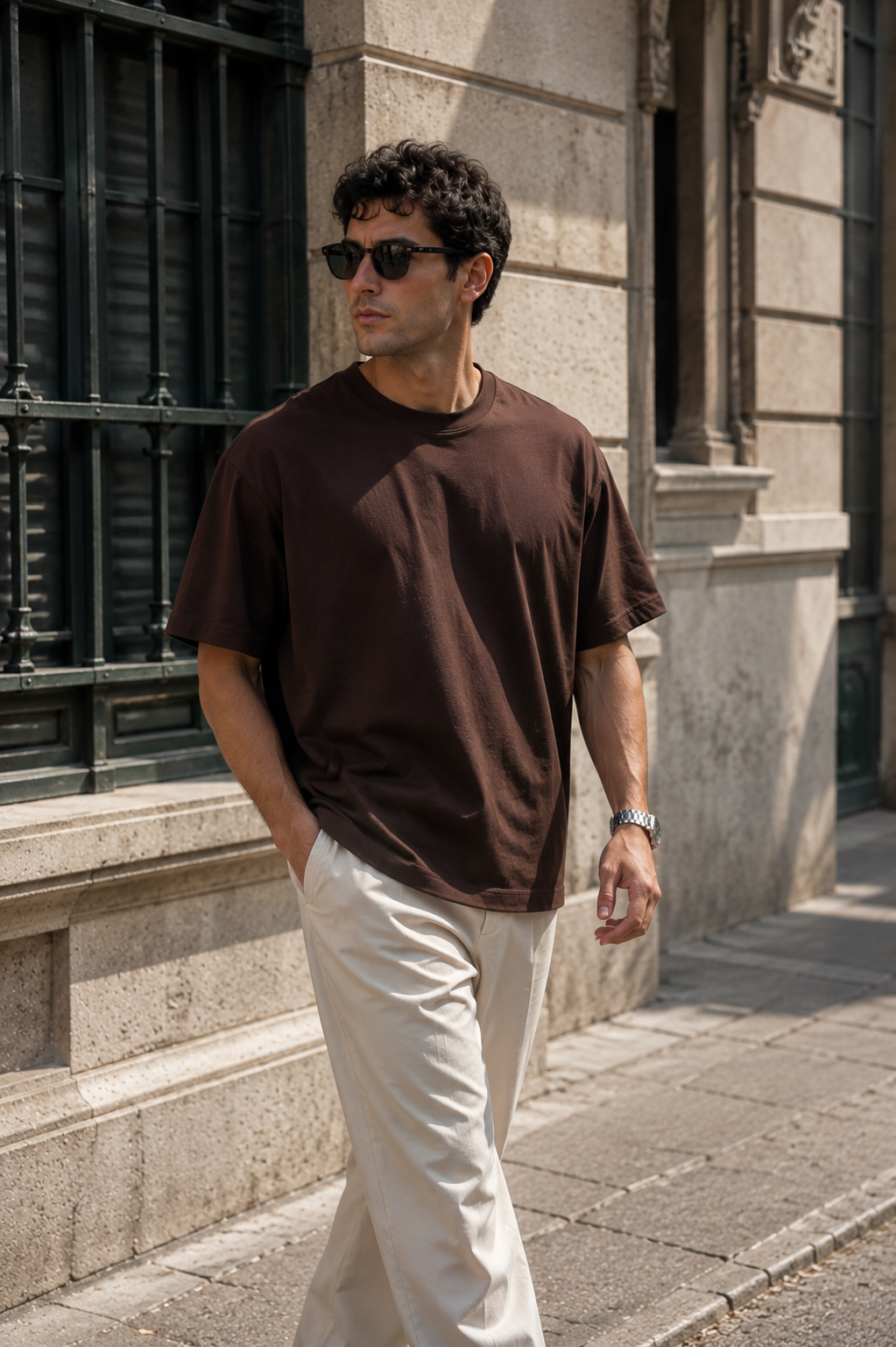 Erkek Kahverengi Merserize İnterlok Kumaş Oversize T-Shirt