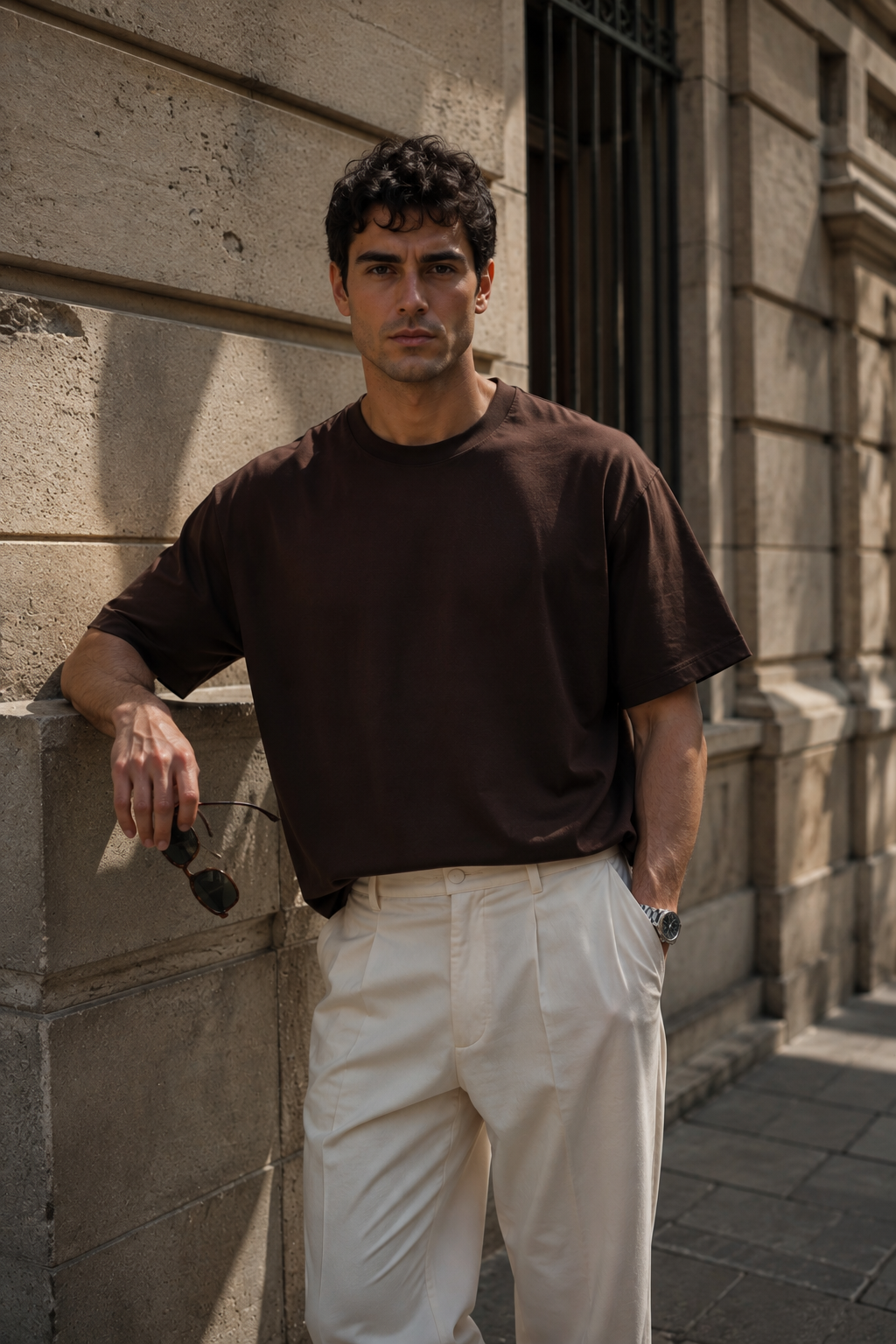 Erkek Kahverengi Merserize İnterlok Kumaş Oversize T-Shirt