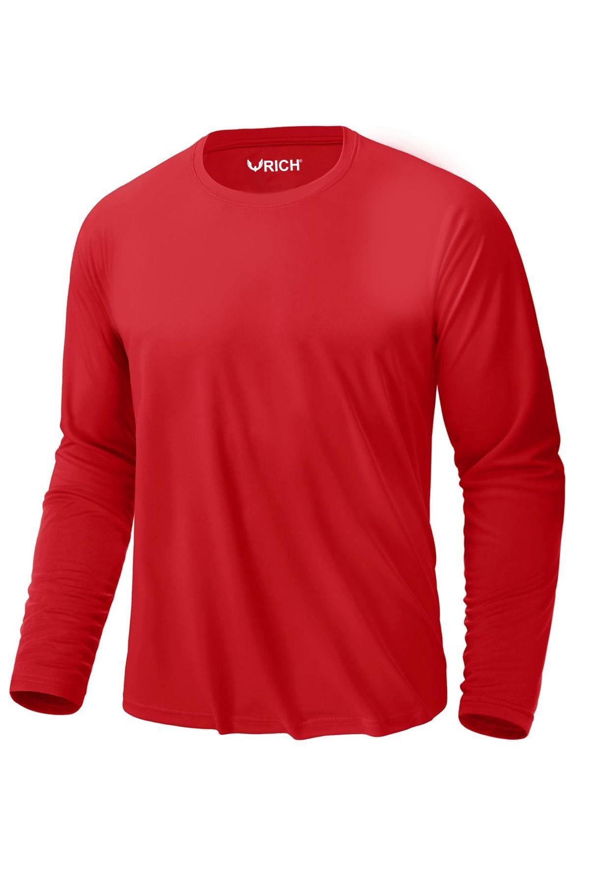 Erkek Kırmızı Basic Uzun Kollu Tişört Sporcu Body T-shirt