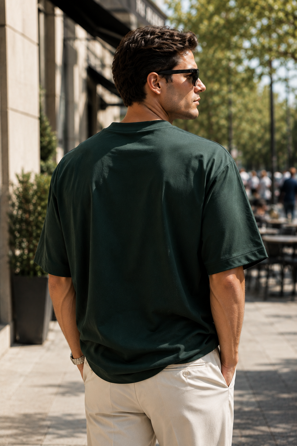 Erkek Koyu Yeşil Merserize İnterlok Kumaş Oversize T-Shirt