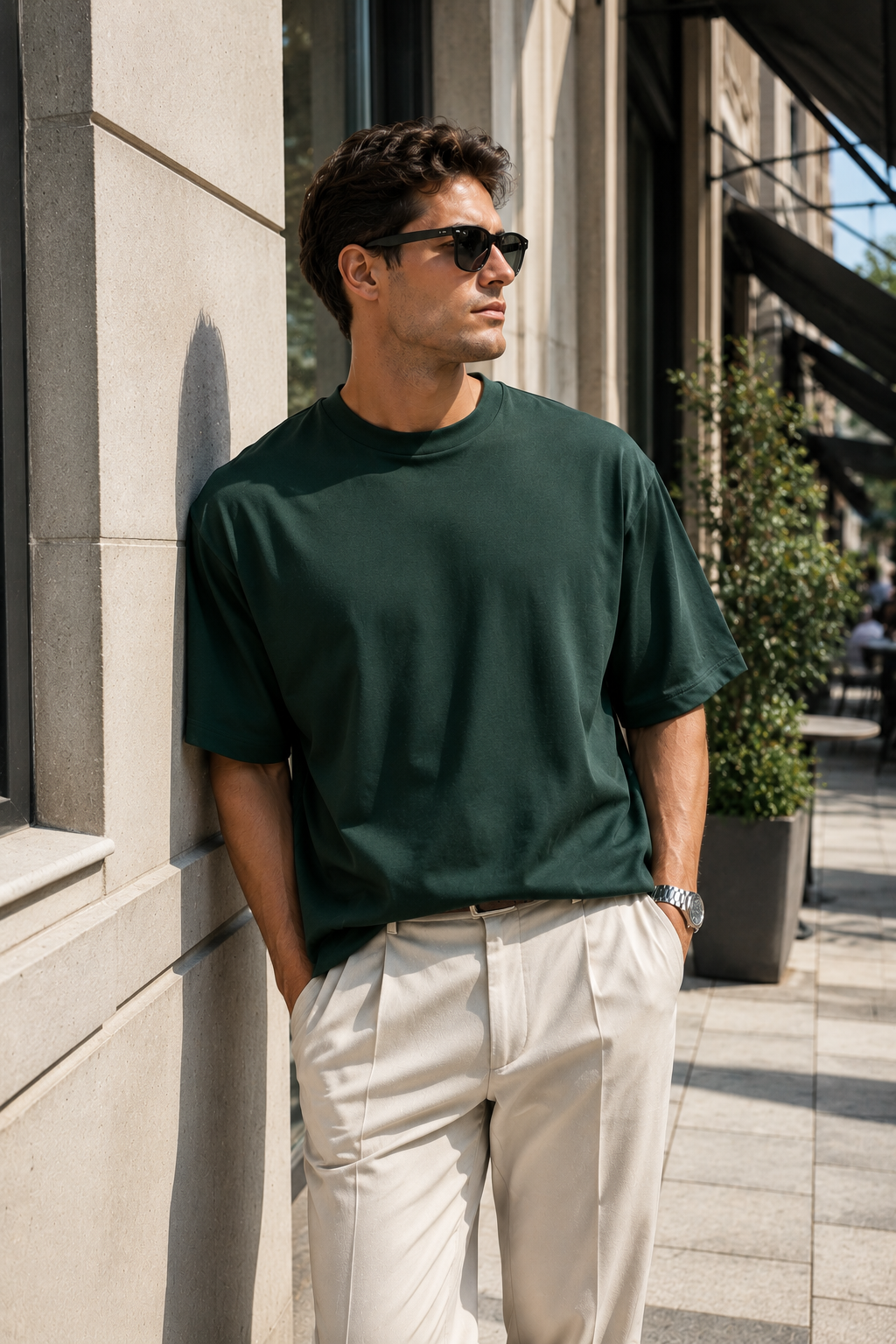Erkek Koyu Yeşil Merserize İnterlok Kumaş Oversize T-Shirt