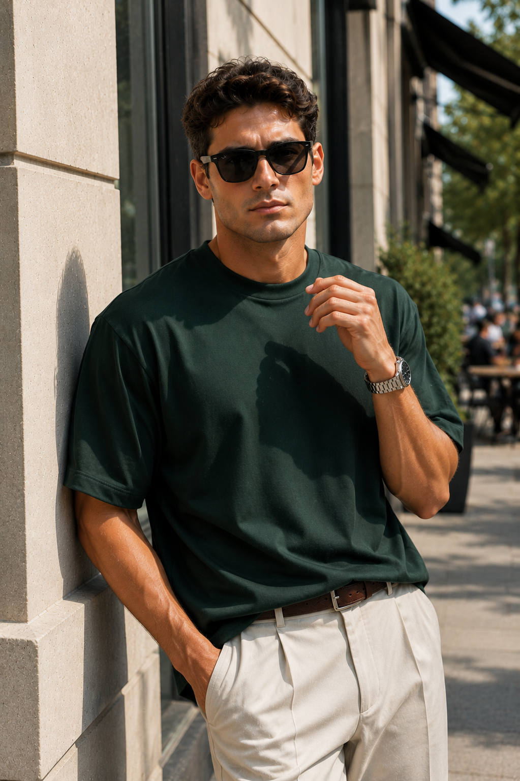 Erkek Koyu Yeşil Merserize İnterlok Kumaş Oversize T-Shirt