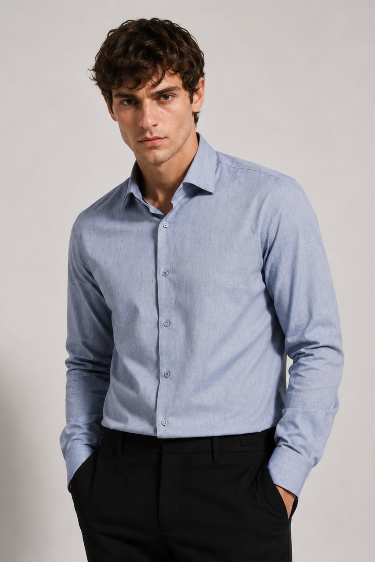 Erkek Lacivert Comfort Fit Uzun Kollu Gömlek