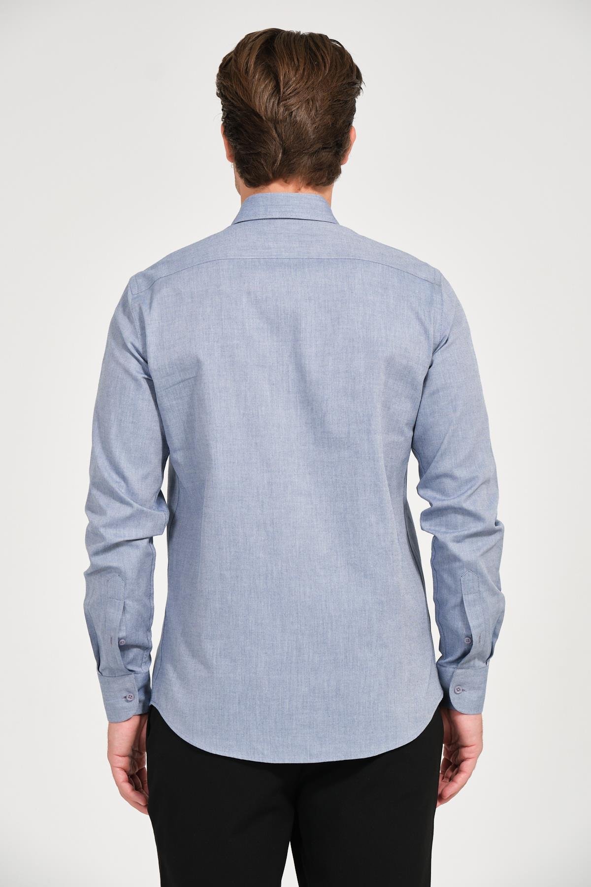Erkek Lacivert Comfort Fit Uzun Kollu Gömlek