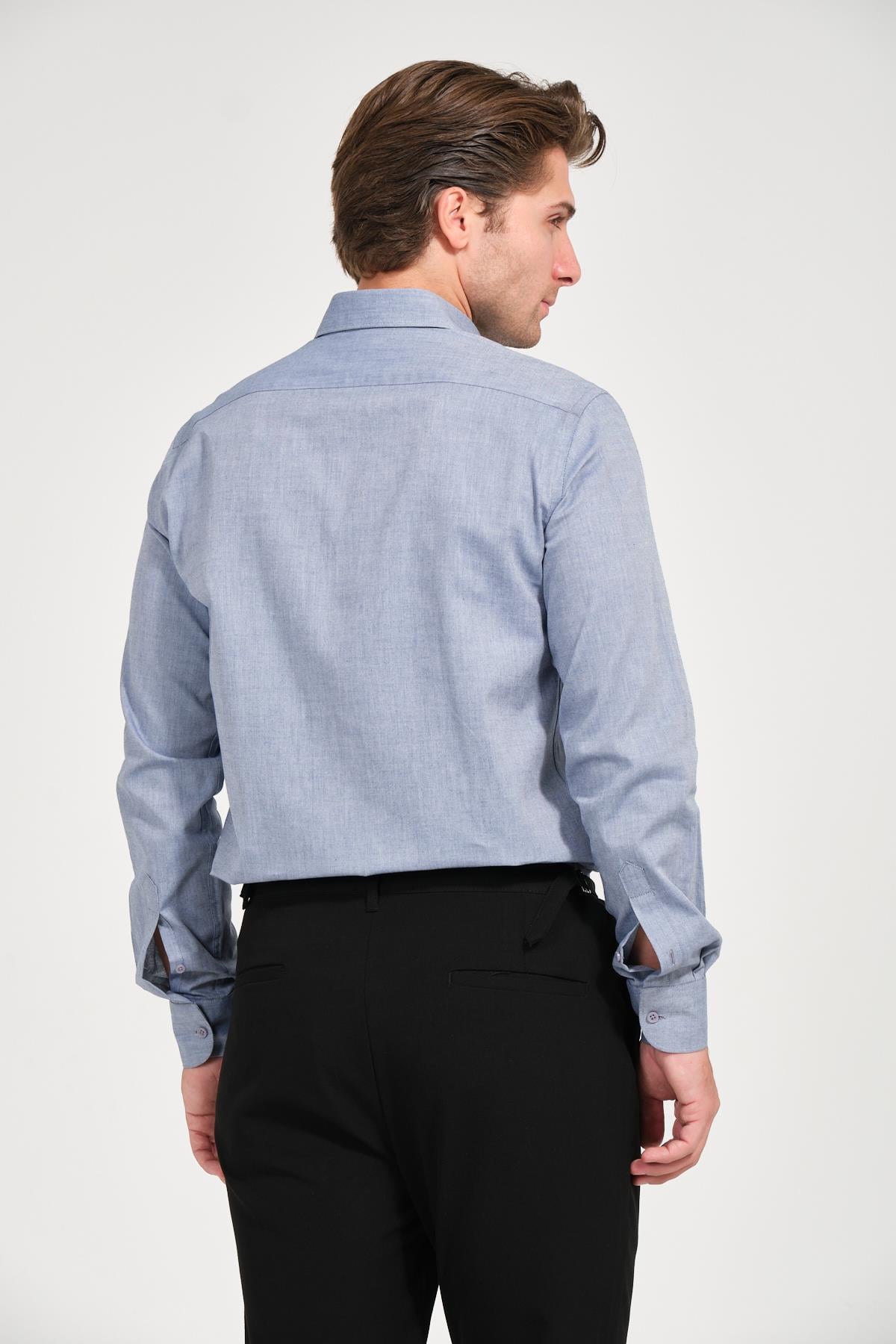 Erkek Lacivert Comfort Fit Uzun Kollu Gömlek