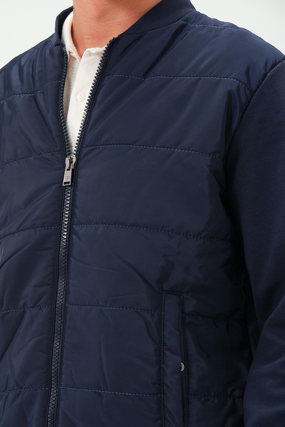 Erkek Lacivert Oversize Rüzgar Geçirmez Kışlık Şişme Mont Ceket