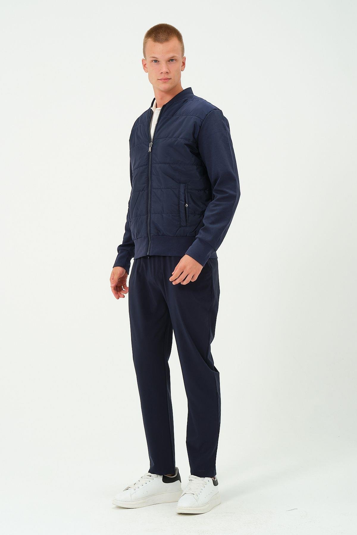 Erkek Lacivert Oversize Rüzgar Geçirmez Kışlık Şişme Mont Ceket