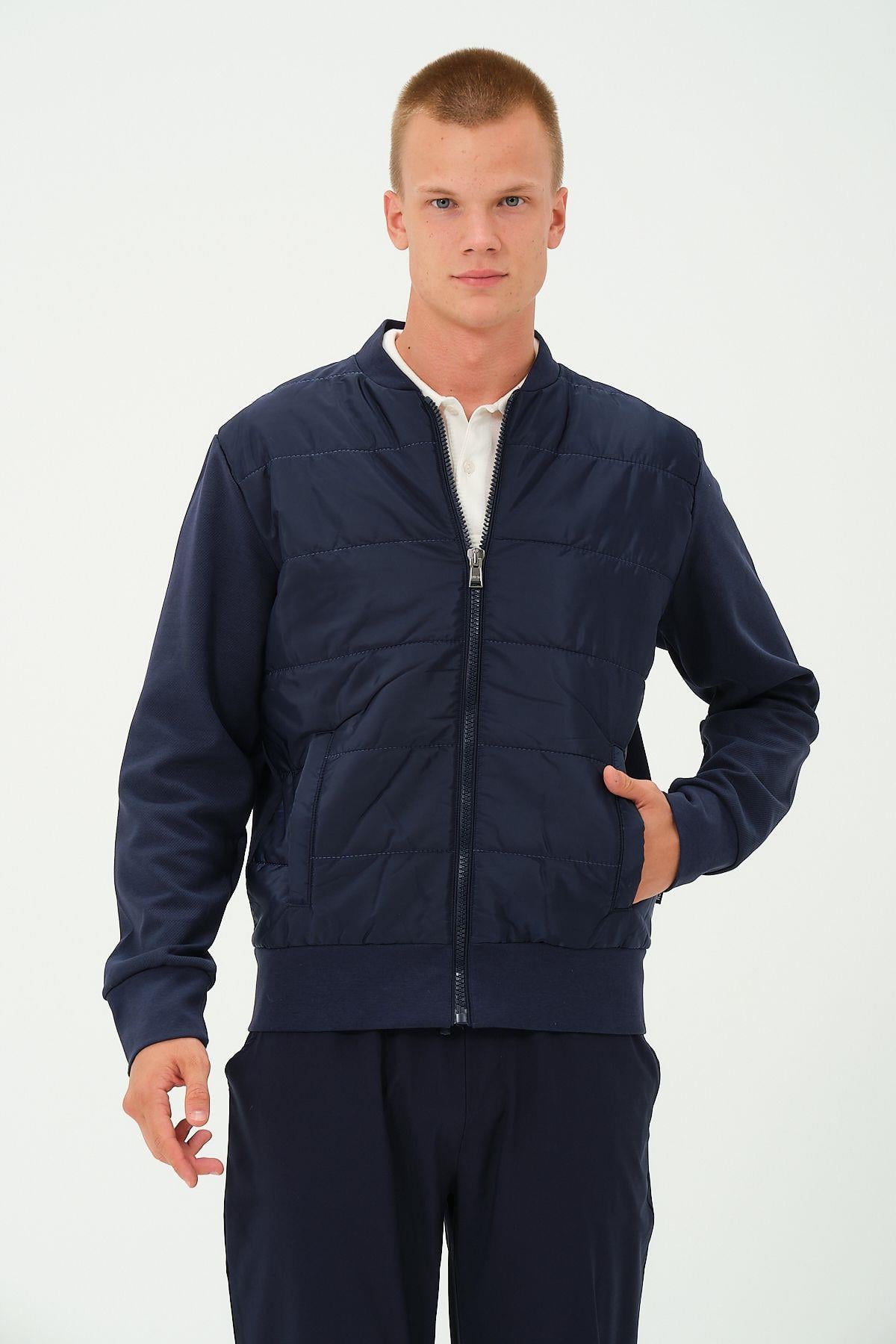 Erkek Lacivert Oversize Rüzgar Geçirmez Kışlık Şişme Mont Ceket