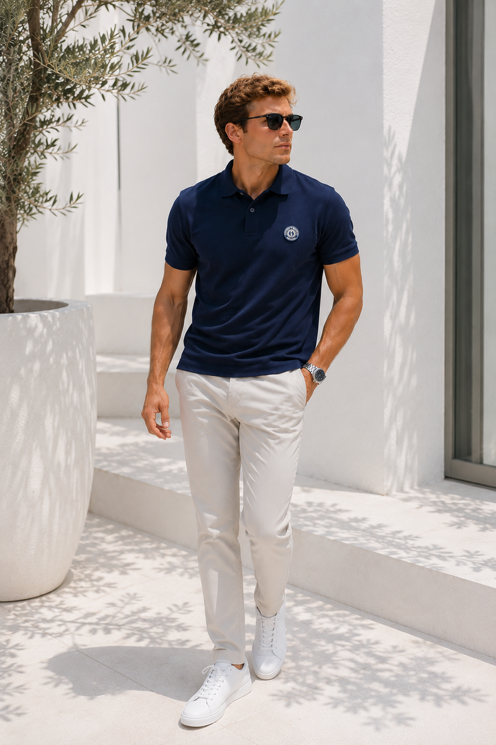 Erkek Lacivert Pamuklu Kısa Kollu Polo Yaka T-shirt