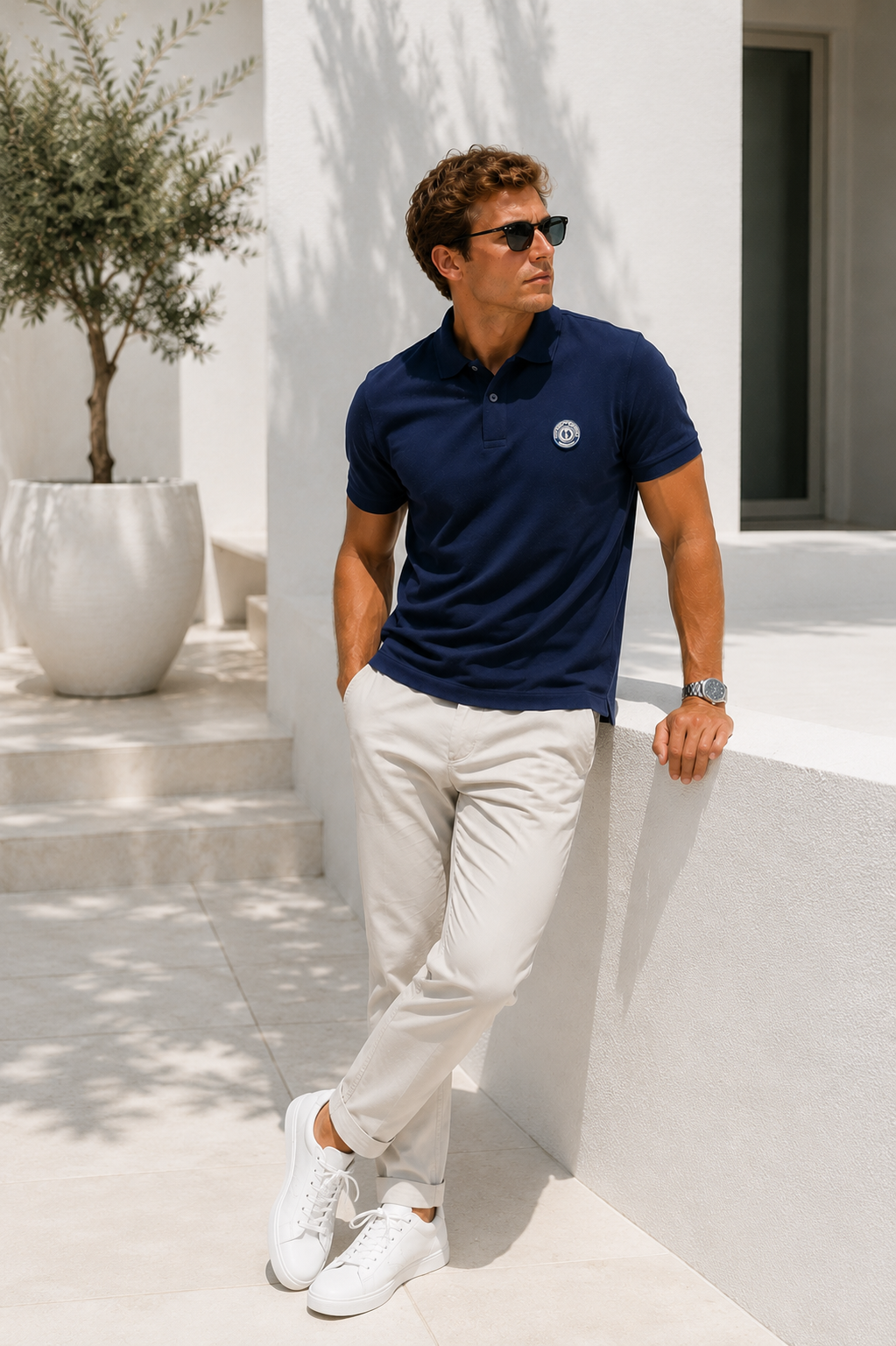 Erkek Lacivert Pamuklu Kısa Kollu Polo Yaka T-shirt
