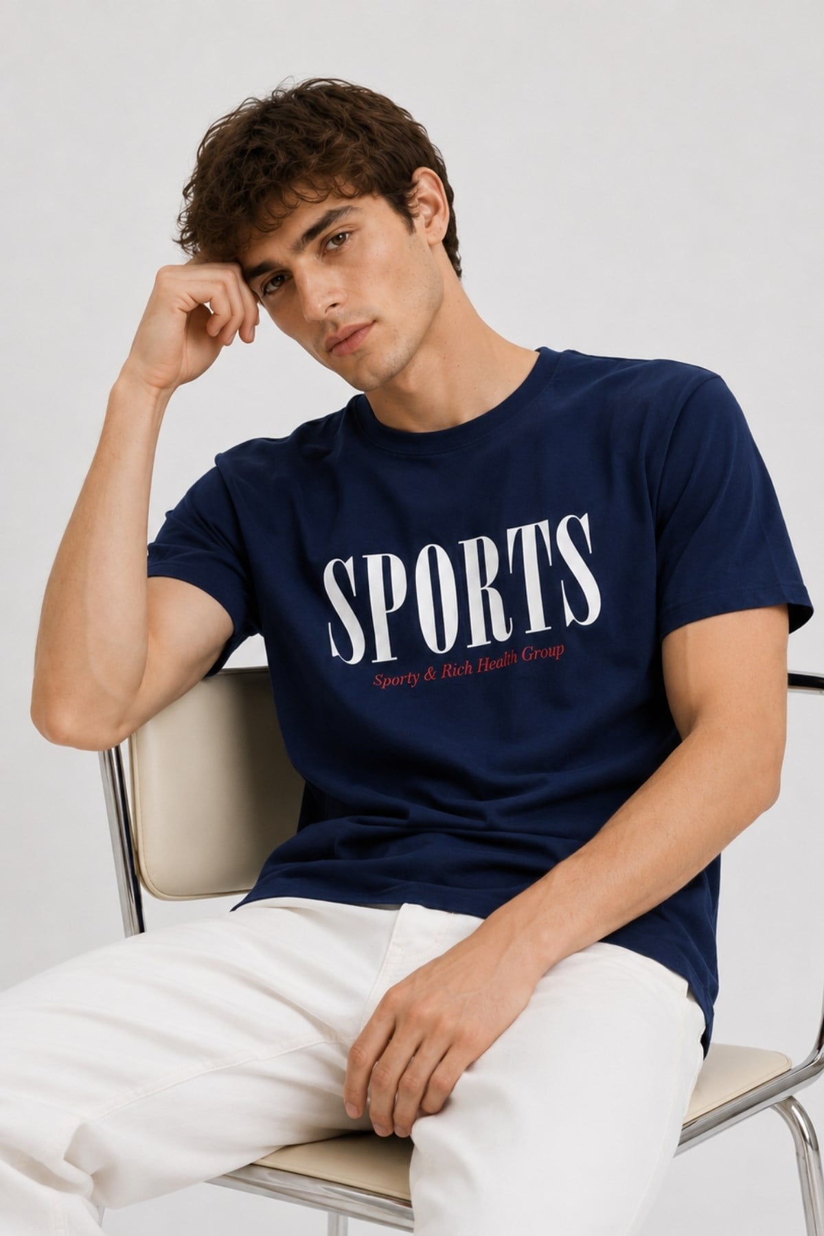 Erkek Lacivet Basic T-shirt Baskılı Slim Fit %100 Pamuk Tişört