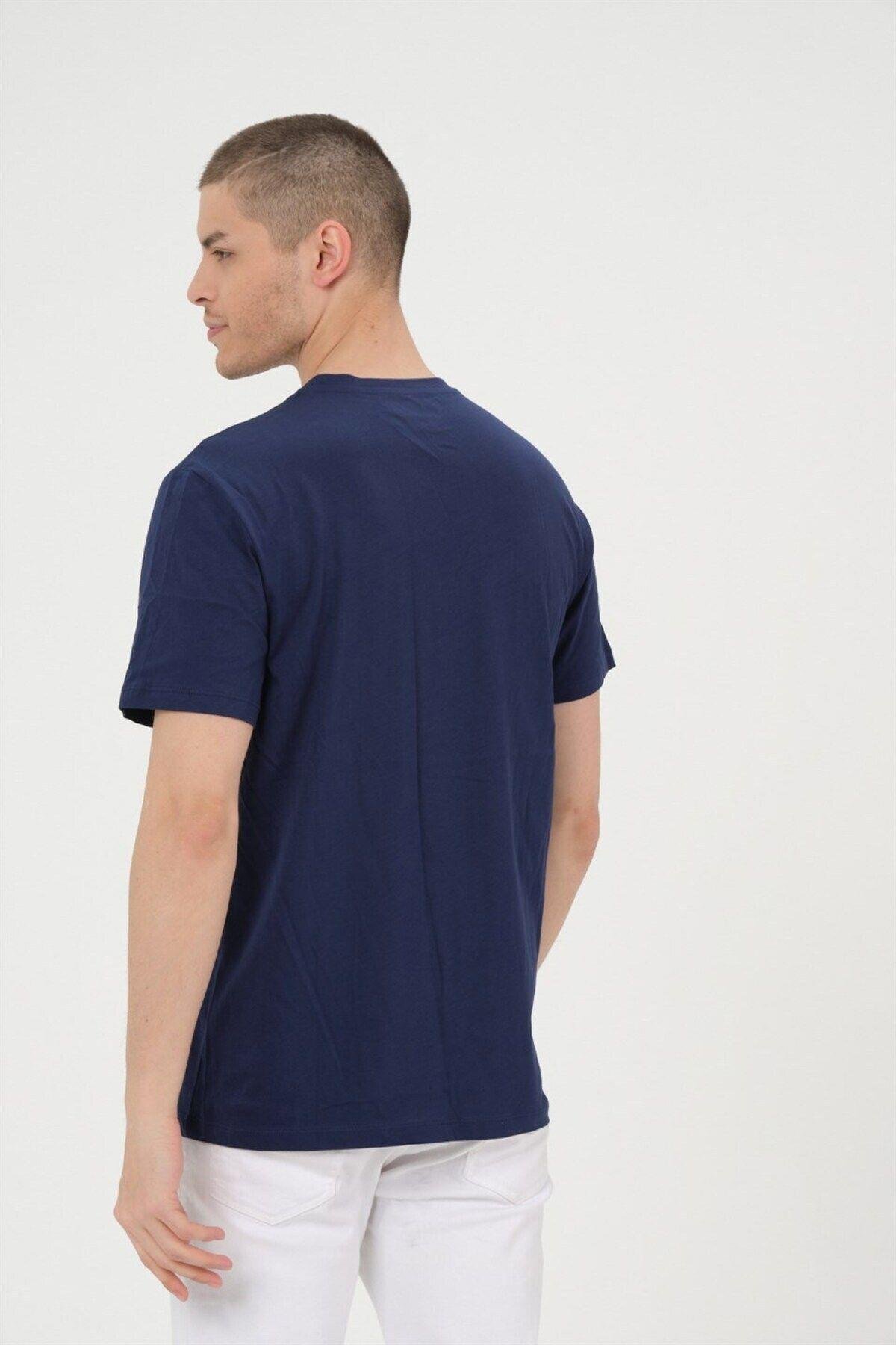 Erkek Lacivet Basic T-shirt Baskılı Slim Fit %100 Pamuk Tişört