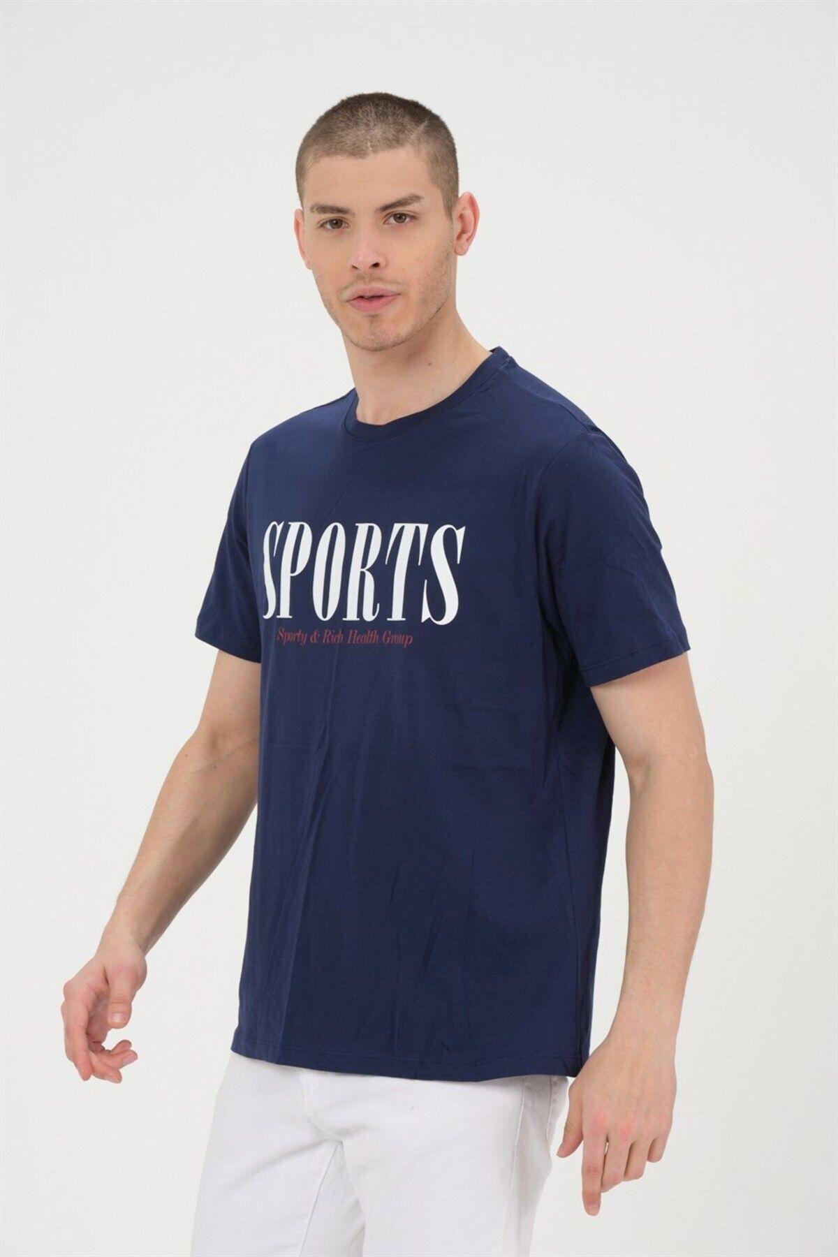Erkek Lacivet Basic T-shirt Baskılı Slim Fit %100 Pamuk Tişört