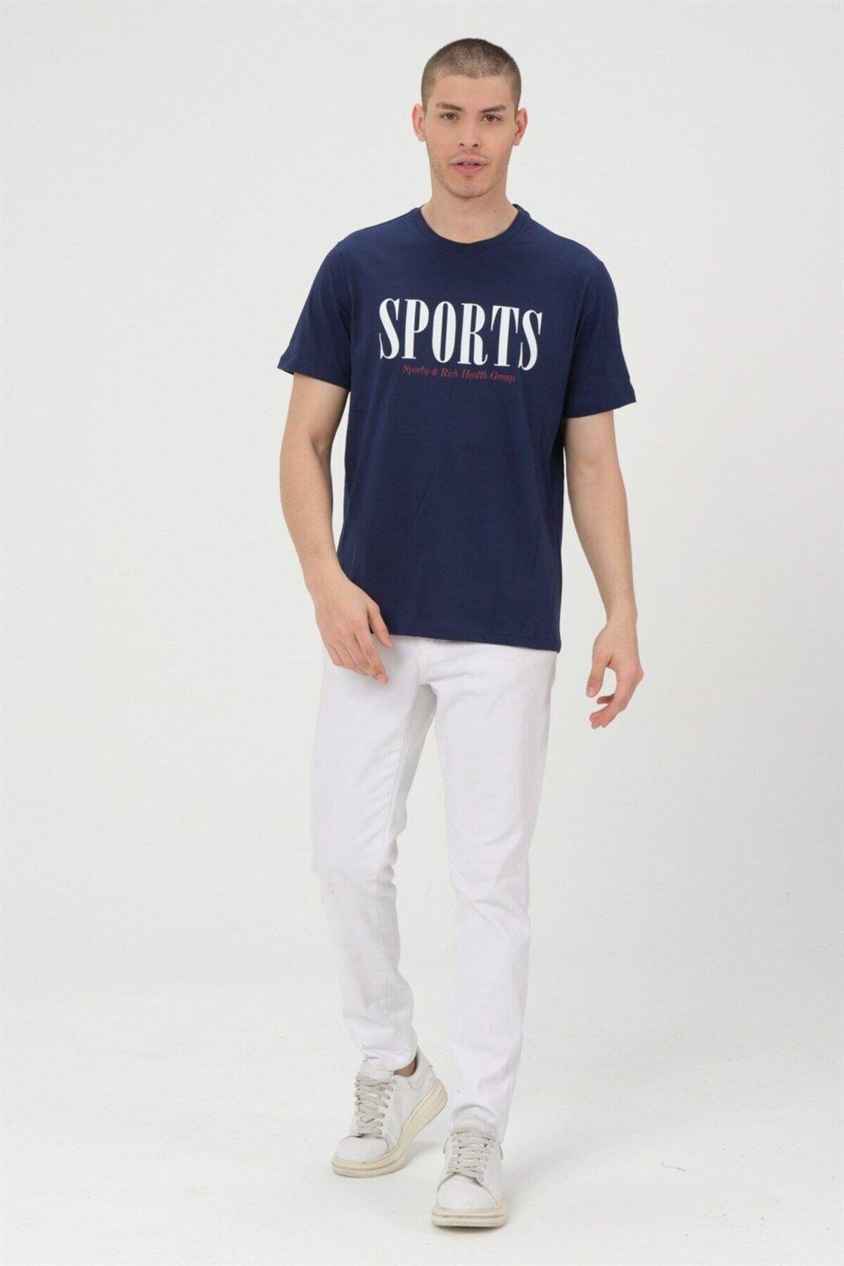 Erkek Lacivet Basic T-shirt Baskılı Slim Fit %100 Pamuk Tişört