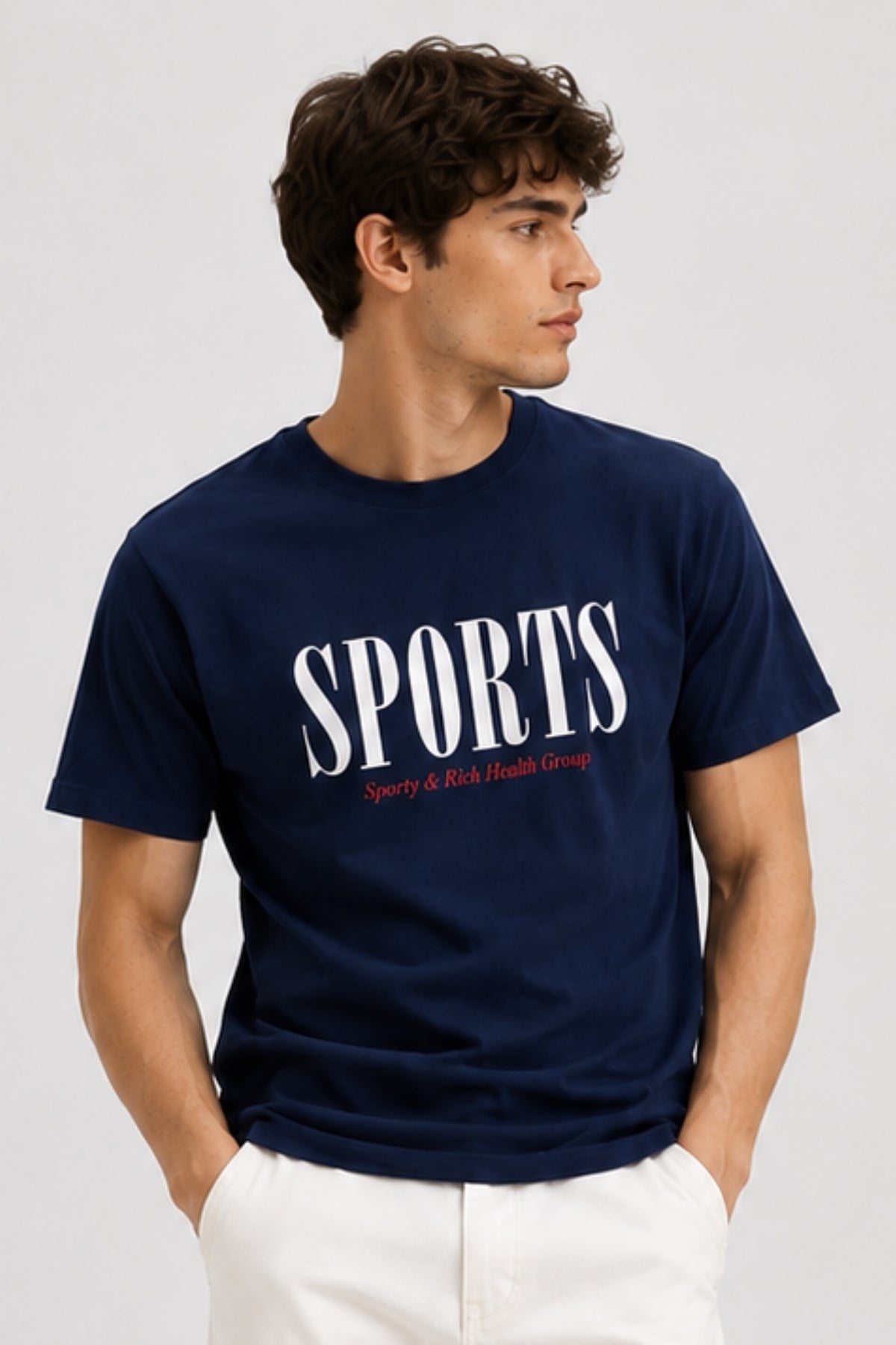Erkek Lacivet Basic T-shirt Baskılı Slim Fit %100 Pamuk Tişört