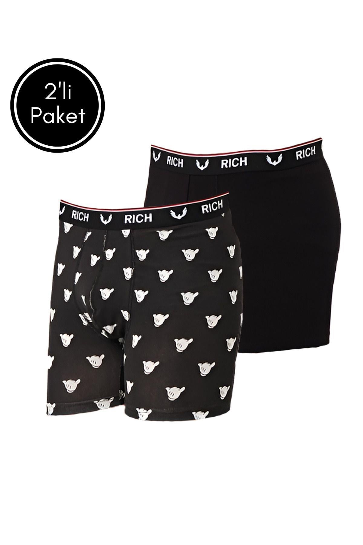 Erkek Likralı Desenli ve Düz 2'li Boxer Paketi