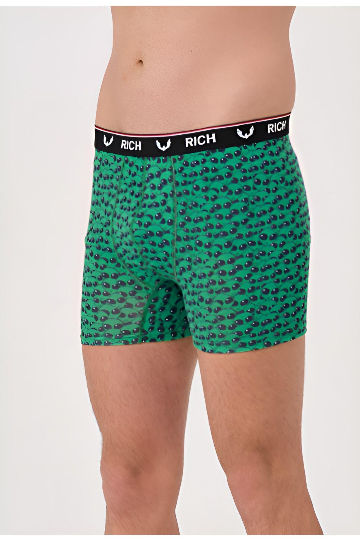 Erkek Likralı Desenli ve Düz 2'li Boxer Paketi